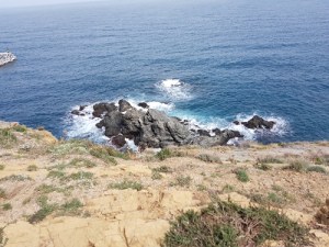 Costa rocosa de Llançà amb onades i mar oberta vista des d’un mirador