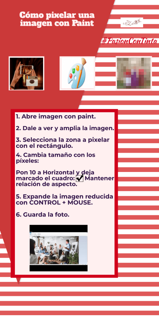 Cómo pixelar con Paint. Infografía de Rosa López #PasionConTinta #Comunicacio 