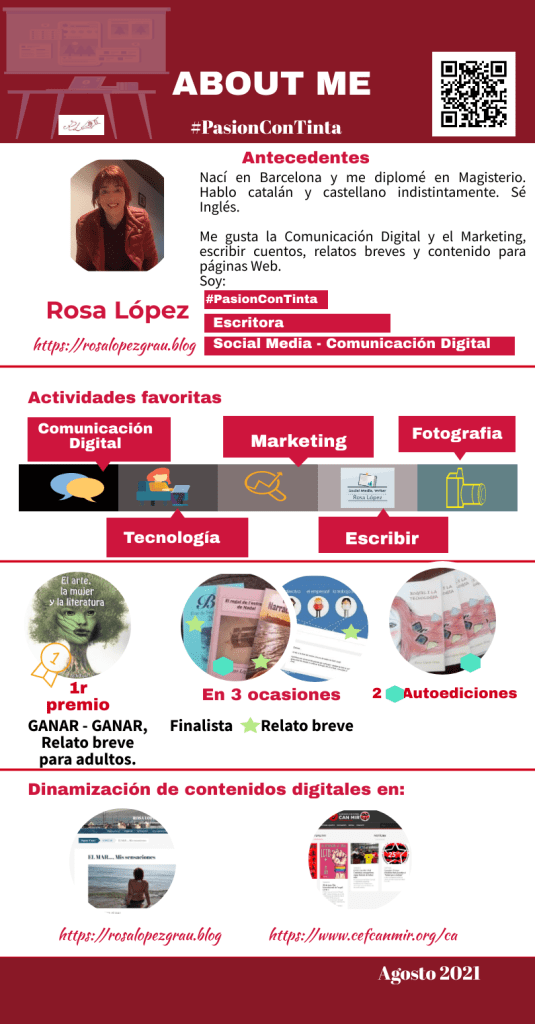 #PasionConTinta, About me, Curriculum Vitae, Sobre mi. Rosa López Comunicació, Escriptora 2023