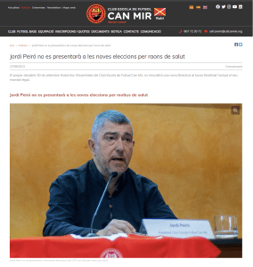 Jordi Peiró no es presentarà a les noves eleccions per motius de salut

https://www.cefcanmir.org/ca/noticies/jordi-peiro-no-es-presentara-a-les-noves-eleccions-per-raons-de-salut/

#PasionConTinta #Comunicacio