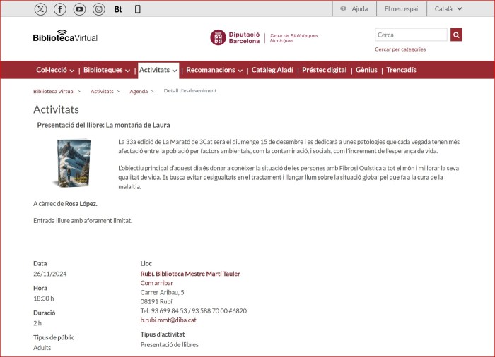 Presentació Biblioteca Virtual Rosa López presenta el darrer conte solidari sobre la Fibrosi Quística a la Biblioteca de Rubí el proper 26 de novembre de 2024. Vine, t'esperem!! Agenda AjRubí #PasionConTinta #Comunicacio #Marketing #Literatura