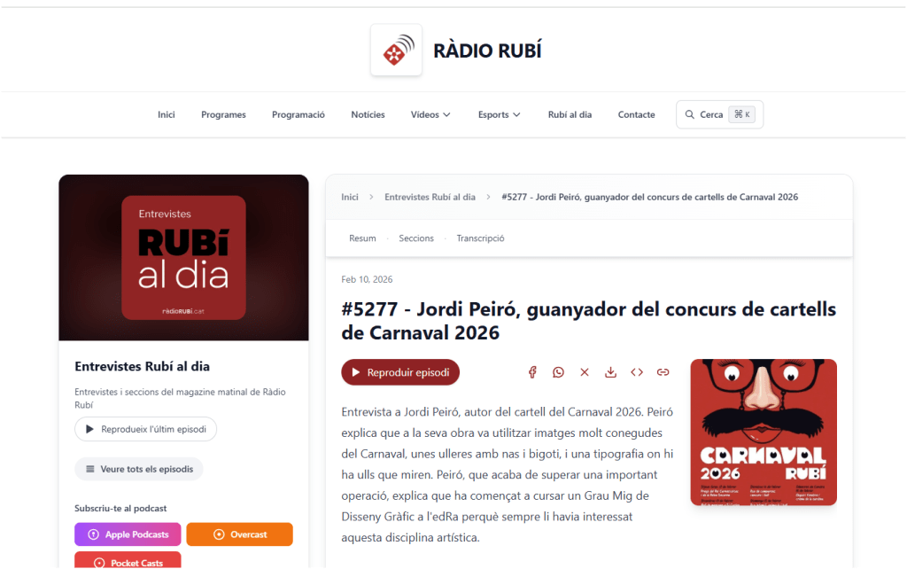 Ràdio Rubí entrevista a Jordi Peiró guanyador del Cartell de Carnaval 2026 