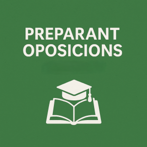 Imatge quadrada verda amb un llibre obert i un birret blanc, amb el text “Preparant oposicions #PasionConTinta 2026”